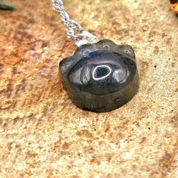 Nature Labradorite Carved Flashy Cute Animal Paw Pendant Necklace - Picture 8 of 10